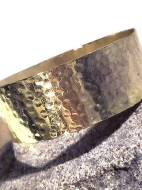 Vintage 90s Grunge Weathered Look Hammered Gold Brass Bangle Bracelet